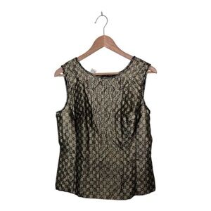 Studio M Metallic Gold Black Sleeveless Jacquard Top